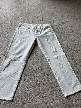 7 For All Mankind White Straight-Leg Distressed Jeans
